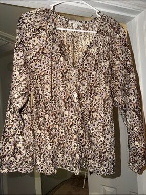 Treasure & Bond Cream Floral Button-Front Blouse with Brown Accents